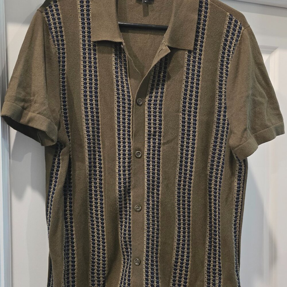 Textured Striped Cotton Short Sleeve Sweater Polo - Picture 2 of 3
